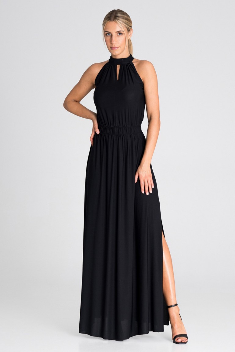 CM7485 Sukienka maxi z dekoltem typu halter - czarna