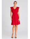 Sukienka mini z falbankami przy rękawach - czerwona