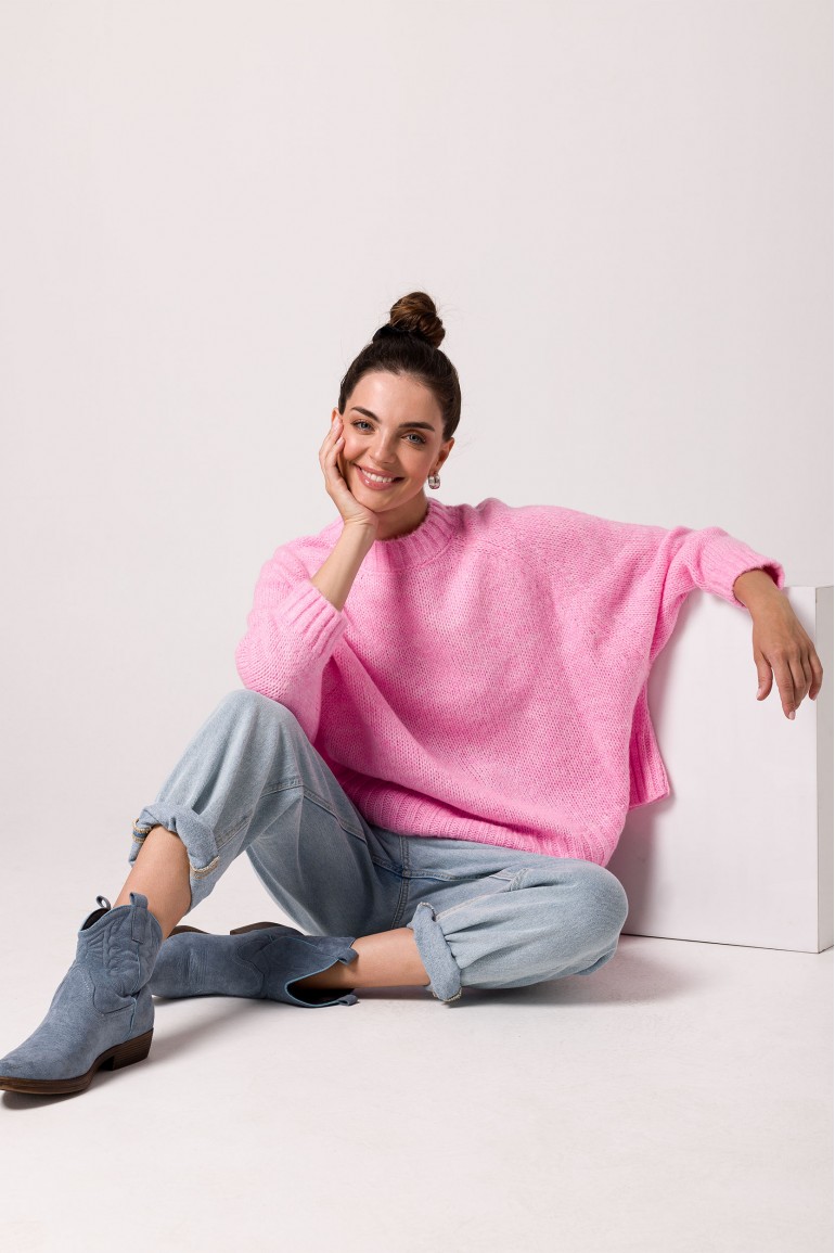 CM7666 Sweter z nietoperzowymi rękawami - różowy
