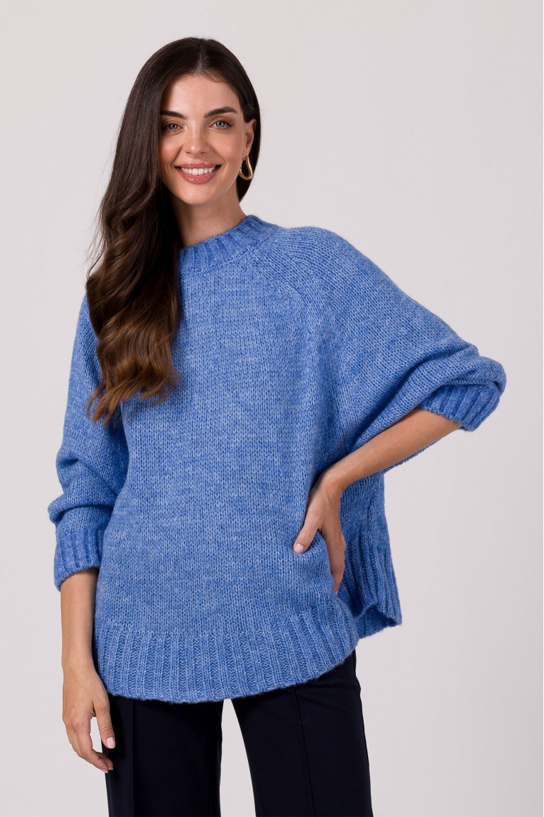 CM7666 Sweter z nietoperzowymi rękawami - lazurowy