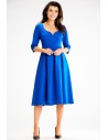 Rozkloszowana sukienka z kontrafałdami - niebieska