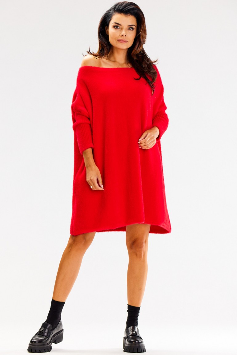 CM7521 Sukienka oversize z długimi rękawami - czerwona