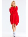 Sukienka dresowa z naszytymi kieszeniami - czerwona
