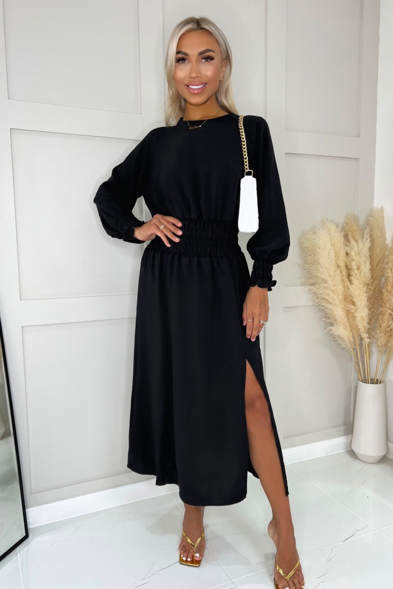CM7578 Elegancka sukienka z elastyczną talią - czarna
