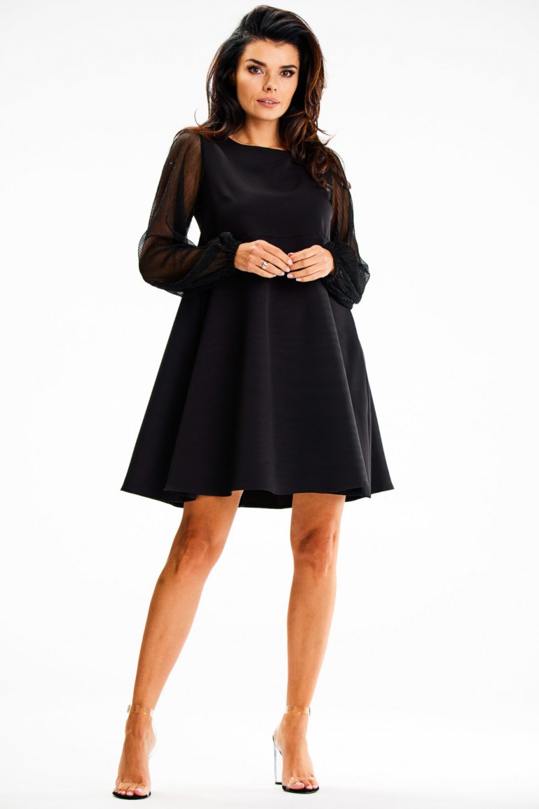 CM7700 Elegancka sukienka z długimi rękawami - czarna