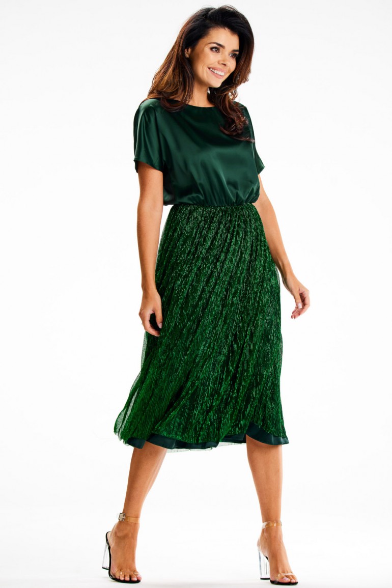 CM7705 Sukienka midi z gumką w talii - zielona