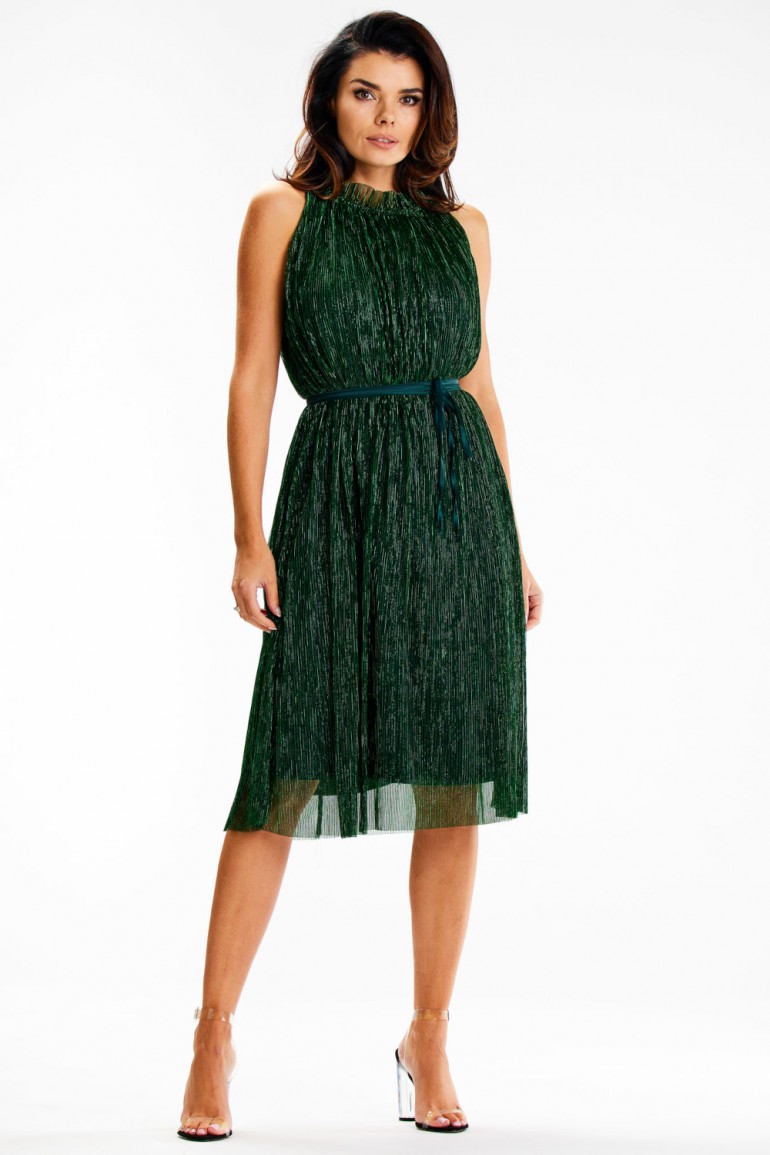CM7707 Sukienka midi z ozdobną stójką - zielona