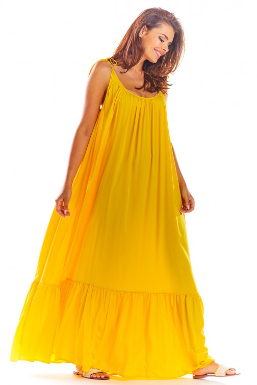 CM4506 Sukienka oversize z dekoltem na plecach - żółta