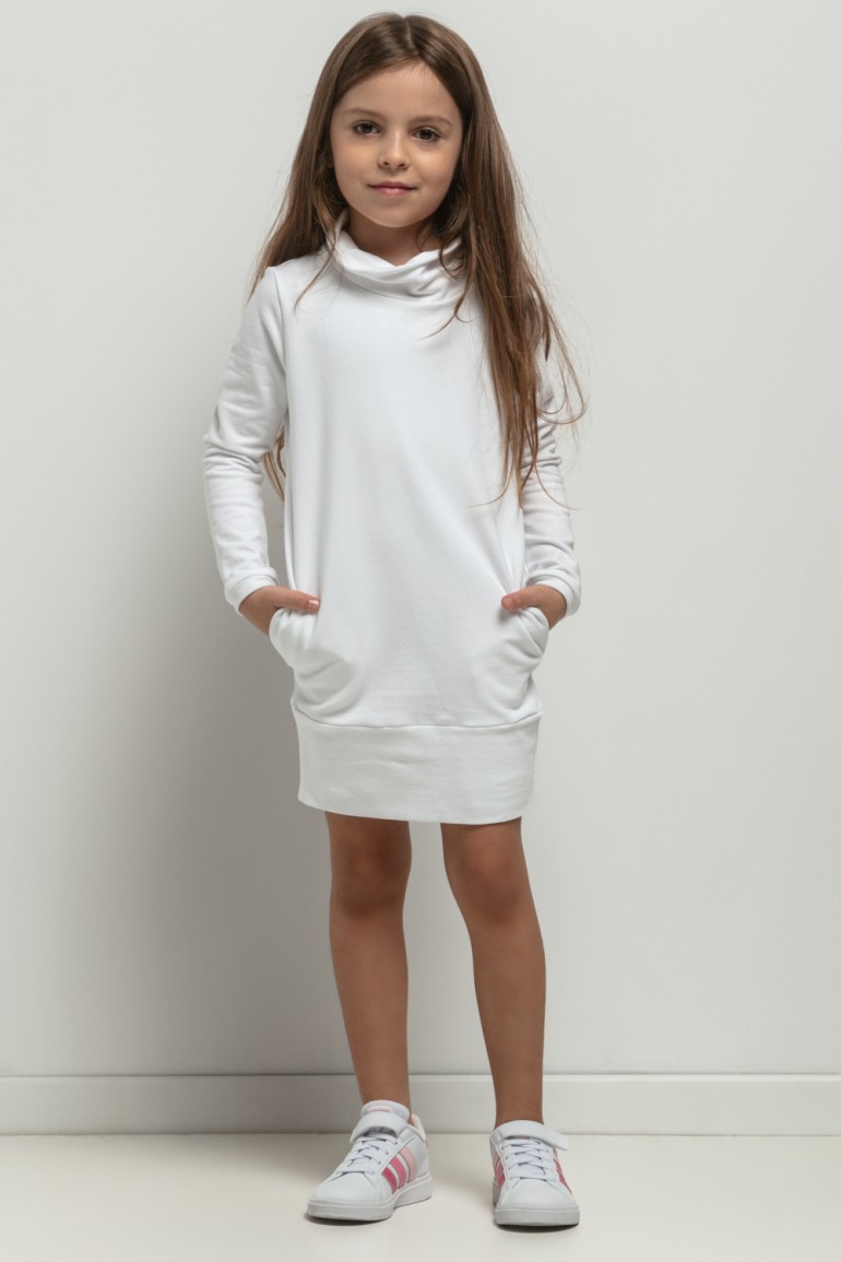 CM7767 Dziewczęca sukienka przed kolano - biała