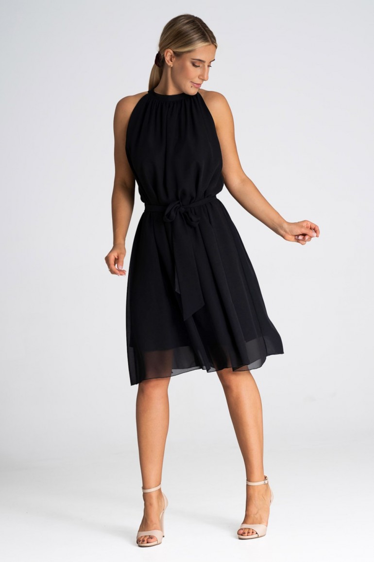 CM7777 Szyfonowa sukienka z dekoltem typu halter - czarna