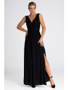 Elegancka sukienka maxi z dekoltem V - czarna