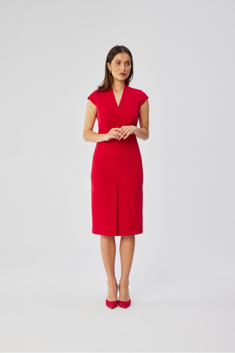 CM8051 Sukienka ołówkowa z podwójnym dekoltem - czerwona