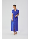 Wiskozowa sukienka maxi rozpinana z krótkimi rękawami - niebieska