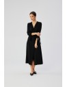 Wiskozowa sukienka midi z wiązanymi mankietami - czarna