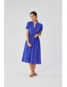 Wiskozowa sukienka ze stójką i wiązaniem w pasie - niebieska