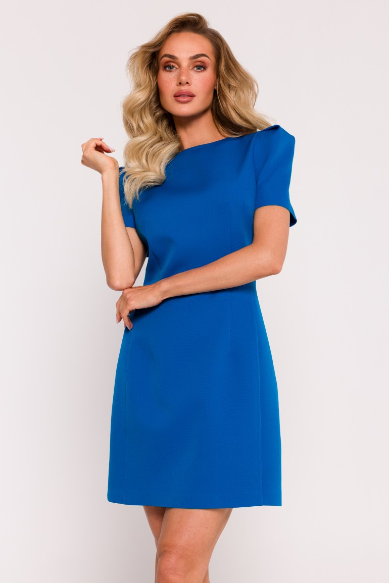 CM8063 Sukienka mini z ozdobnymi rękawami - niebieska