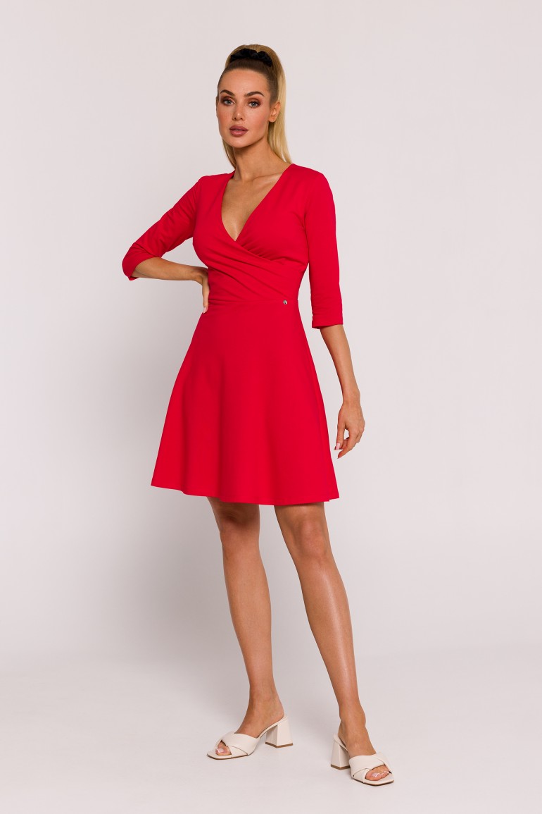 CM8072 Sukienka mini z górą na zakładkę - czerwona