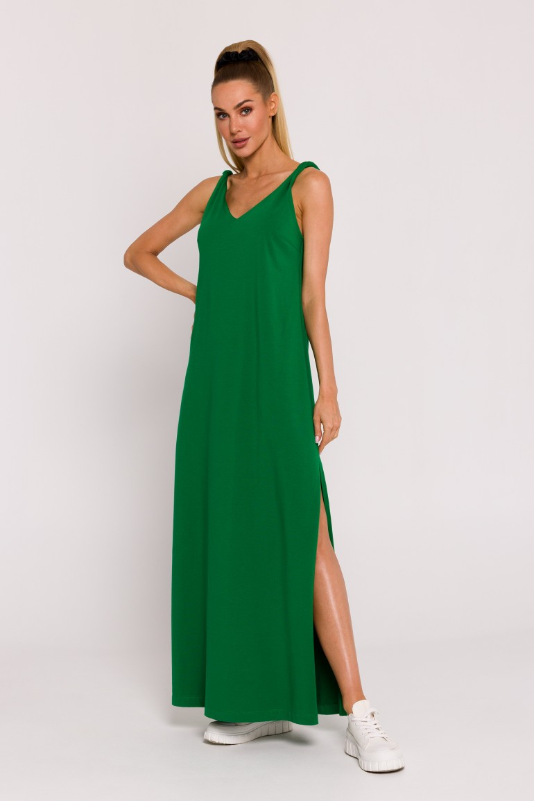 CM8077 Sukienka maxi z głębokim dekoltem na plecach - soczysto-zielona