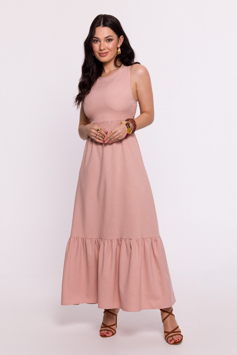 CM8082 Sukienka maxi z wiązaniem na plecach - różowa