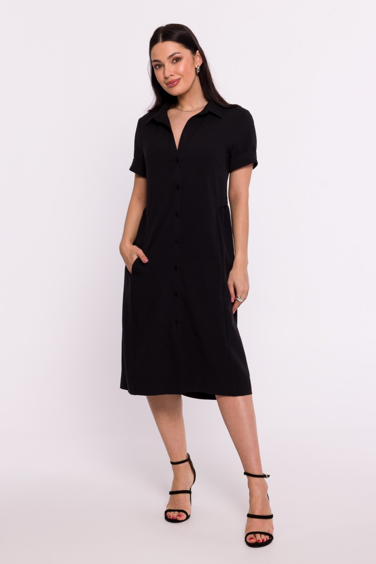 CM8083 Sukienka koszulowa z krótkimi rękawami - czarna