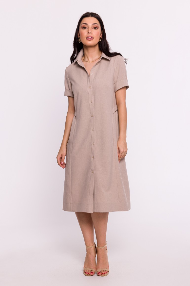 CM8083 Sukienka koszulowa z krótkimi rękawami - beżowa