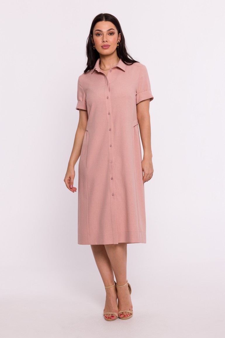 CM8083 Sukienka koszulowa z krótkimi rękawami - różowa
