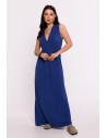 Wiskozowa sukienka maxi z zakładką - niebieska