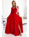 Sukienka maxi z rozcięciem na nogę i dekoltem V - czerwona