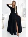 Sukienka maxi z rozcięciem na nogę i dekoltem V - czarna