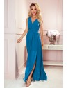 Długa sukienka z rozcięciem na nogę - niebieska