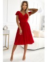 Rozkloszowana sukienka z krótkim rękawem - czerwona