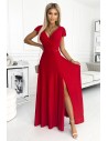 Długa sukienka maxi z kopertowym dekoltem - czerwona