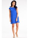 Trapezowa sukienka mini z krótkim rękawem - niebieska