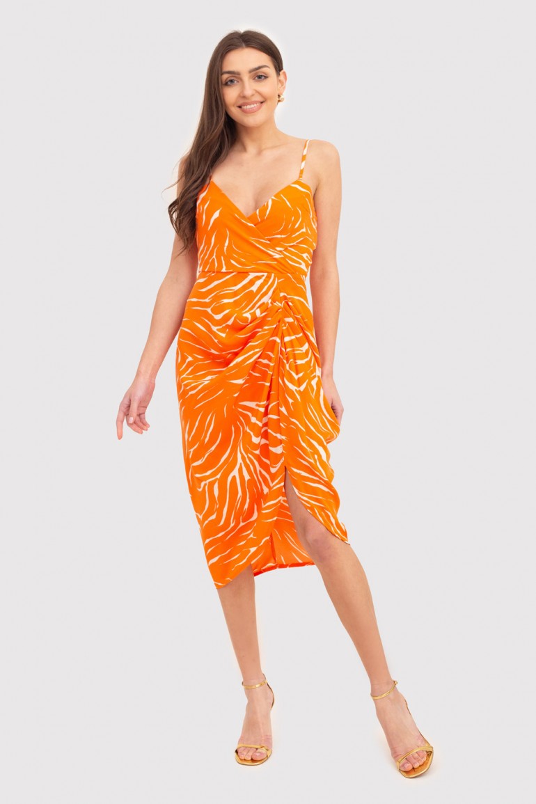 CM7929 Sukienka midi na ramiączkach - pomarańczowa