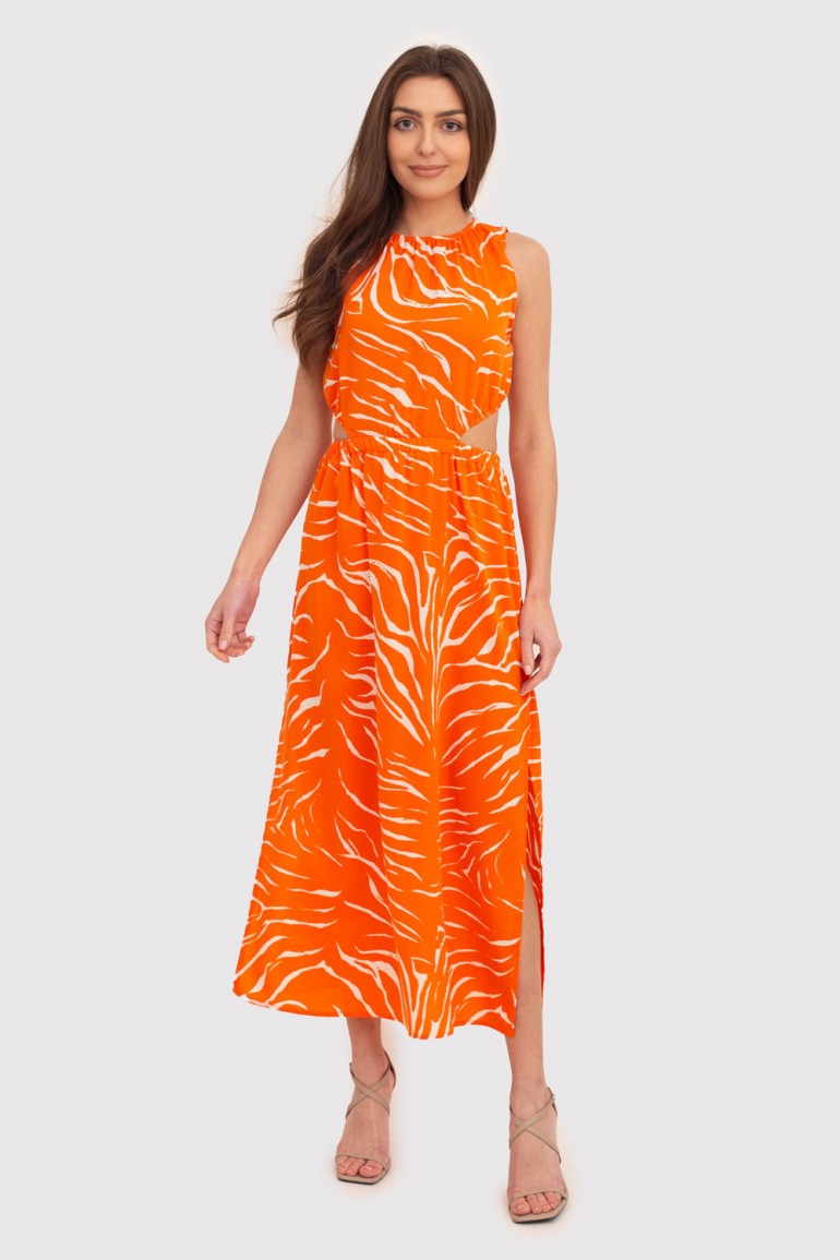 CM7933 Sukienka midi z wycięciami w talii - pomarańczowa
