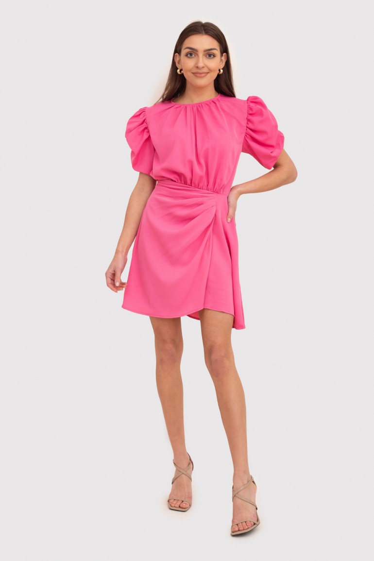 CM7936 Sukienka mini z bufiastymi rękawami - różowa