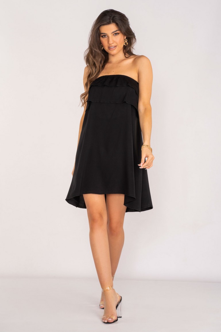 CM7954 Trapezowa sukienka typu hiszpanka - czarna