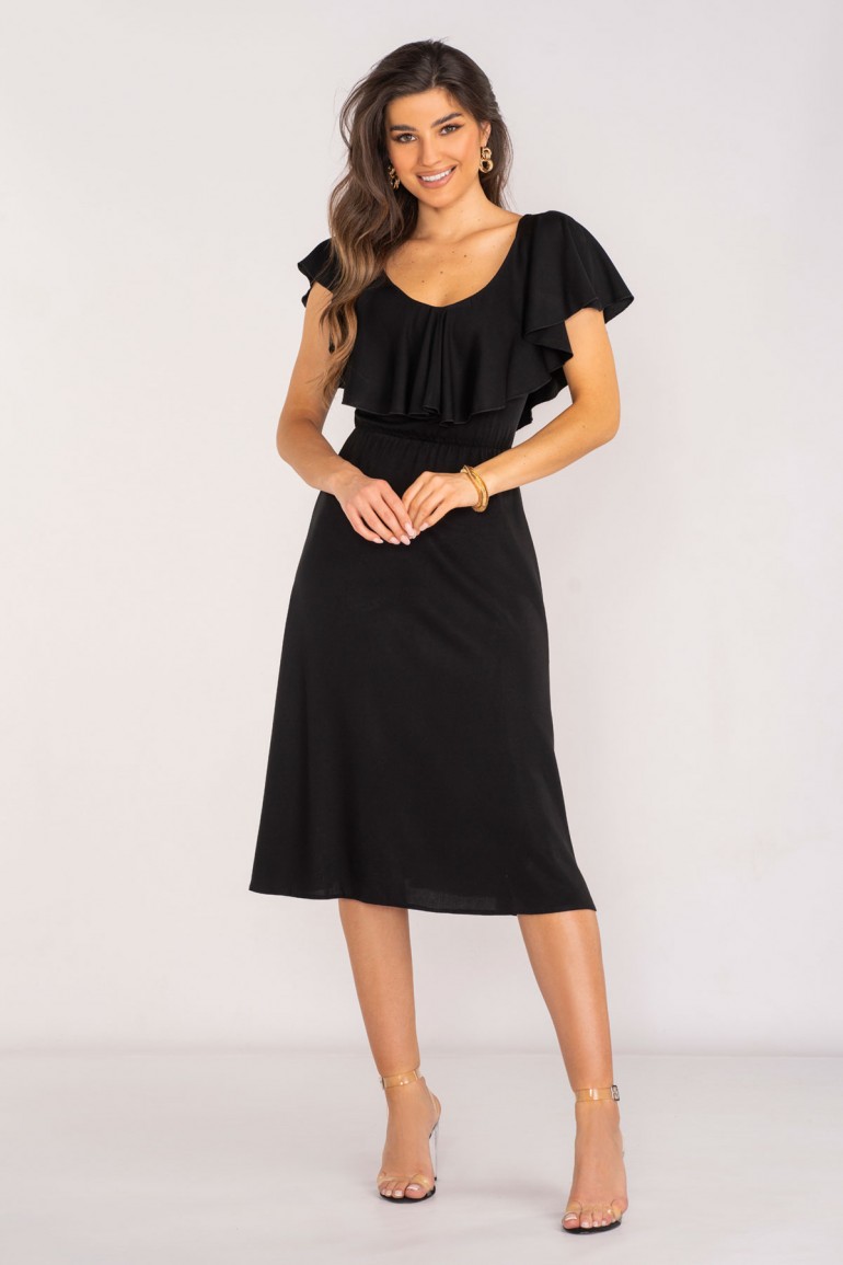 CM7955 Elegancka sukienka z falbanką - czarna