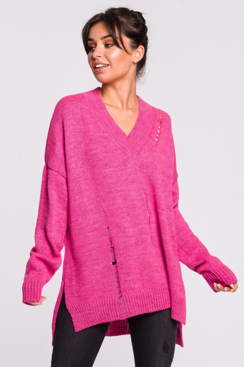 CM4614 Sweter z dziurami - różowy