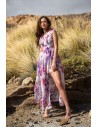 Szyfonowa sukienka z wiązaniem w pasie - fioletowa
