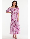 Długa sukienka szyfonowa z gumką w pasie - magnolia