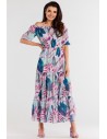 Długa sukienka szyfonowa z gumką w pasie - tropikalna