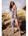 Sukienka szyfonowa maxi na ramiączkach - tropikalna