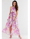 Sukienka szyfonowa maxi na ramiączkach - fioletowa