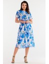 Rozkloszowana sukienka szyfonowa - niebieska