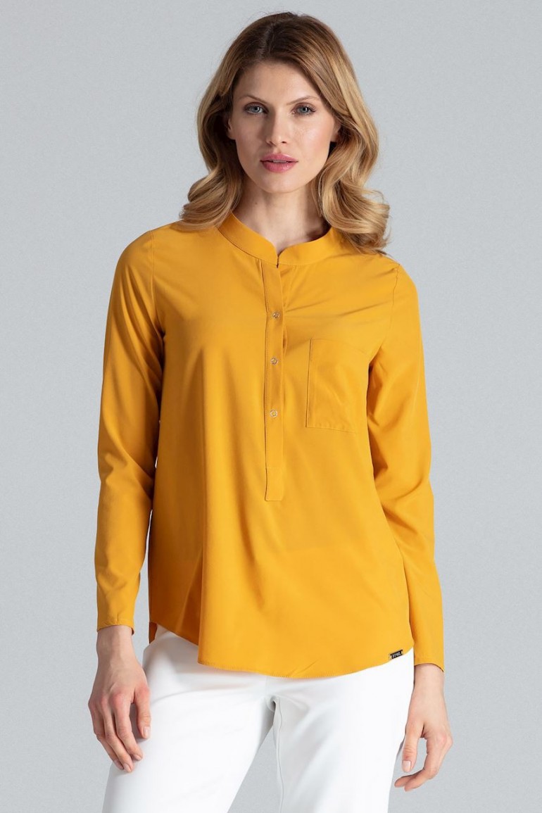 CM4626 Klasyczna bluzka koszulowa - musztardowa