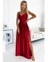 Elegancka sukienka maxi na ramiączkach - czerwona satynowa