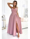 Elegancka sukienka maxi na ramiączkach - brudno-różowa