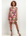 Wzorzysta sukienka z wiskozy - liście na fioletowym tle