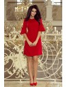 Trapezowa sukienka z rozkloszowanymi rękawkami - czerwona